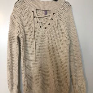 Francesca’s Waffle Knit Lace up Sweater size s